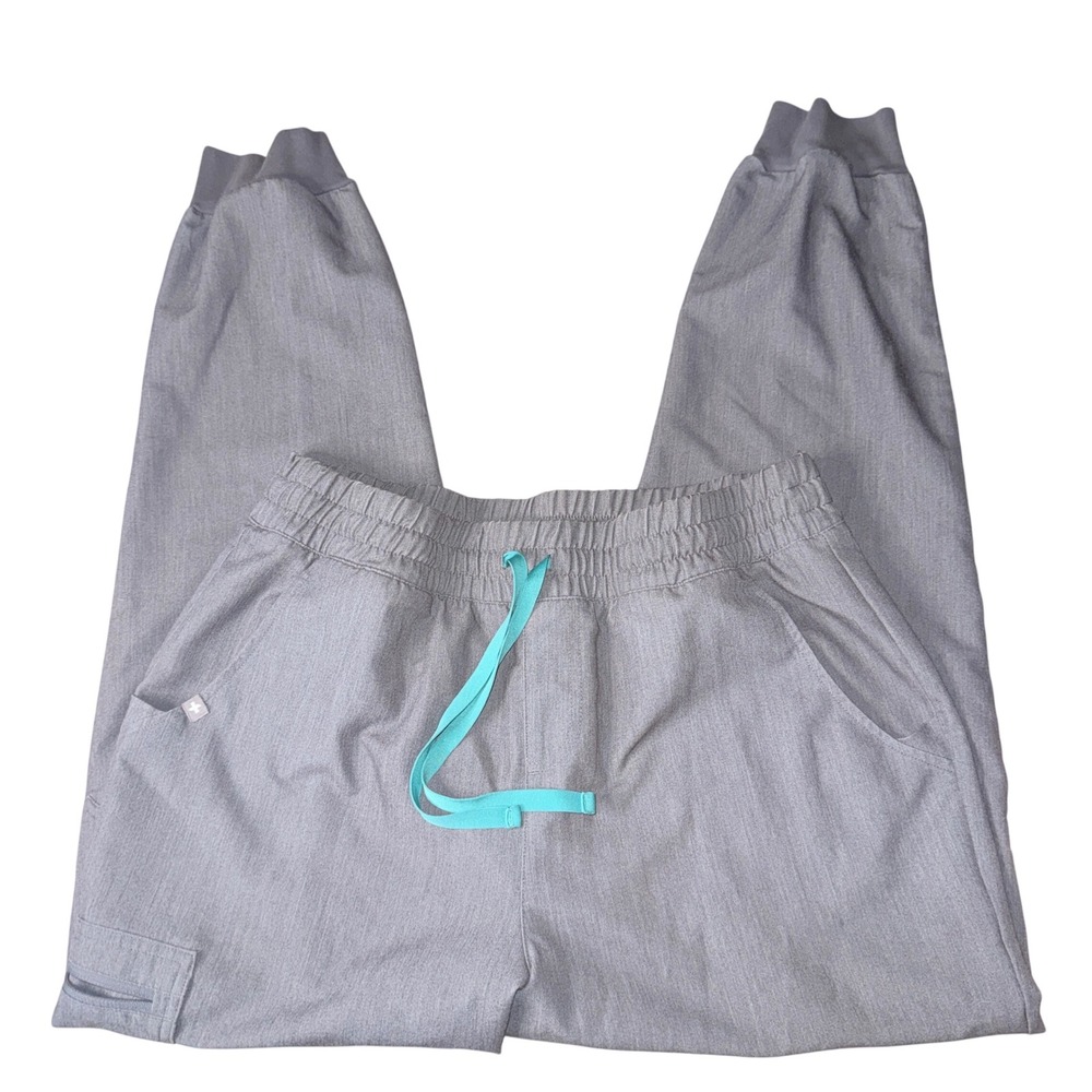 FIGS Technical Collection Scrub Jogger Pants Large Heather Grey Teal Drawstring‎